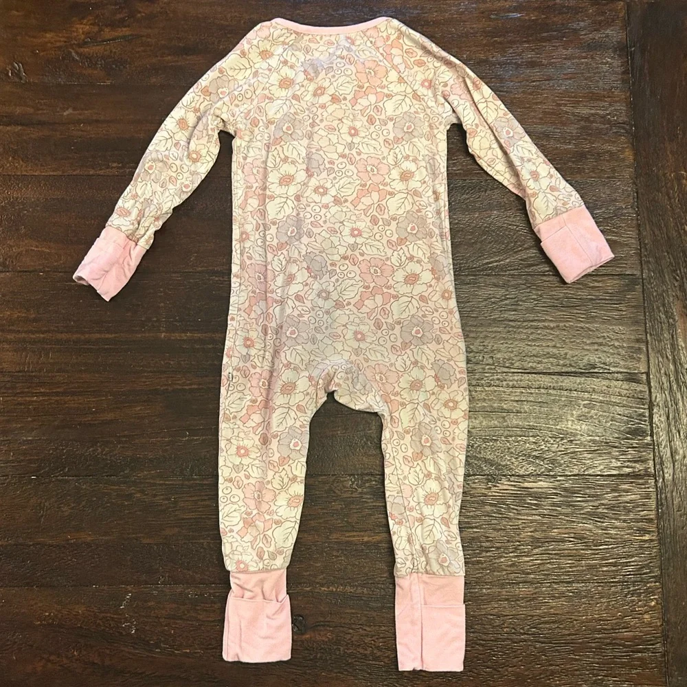Caden Lane Pink Floral Bamboo Double Zipper Sleeper- Foot and Hand Covers